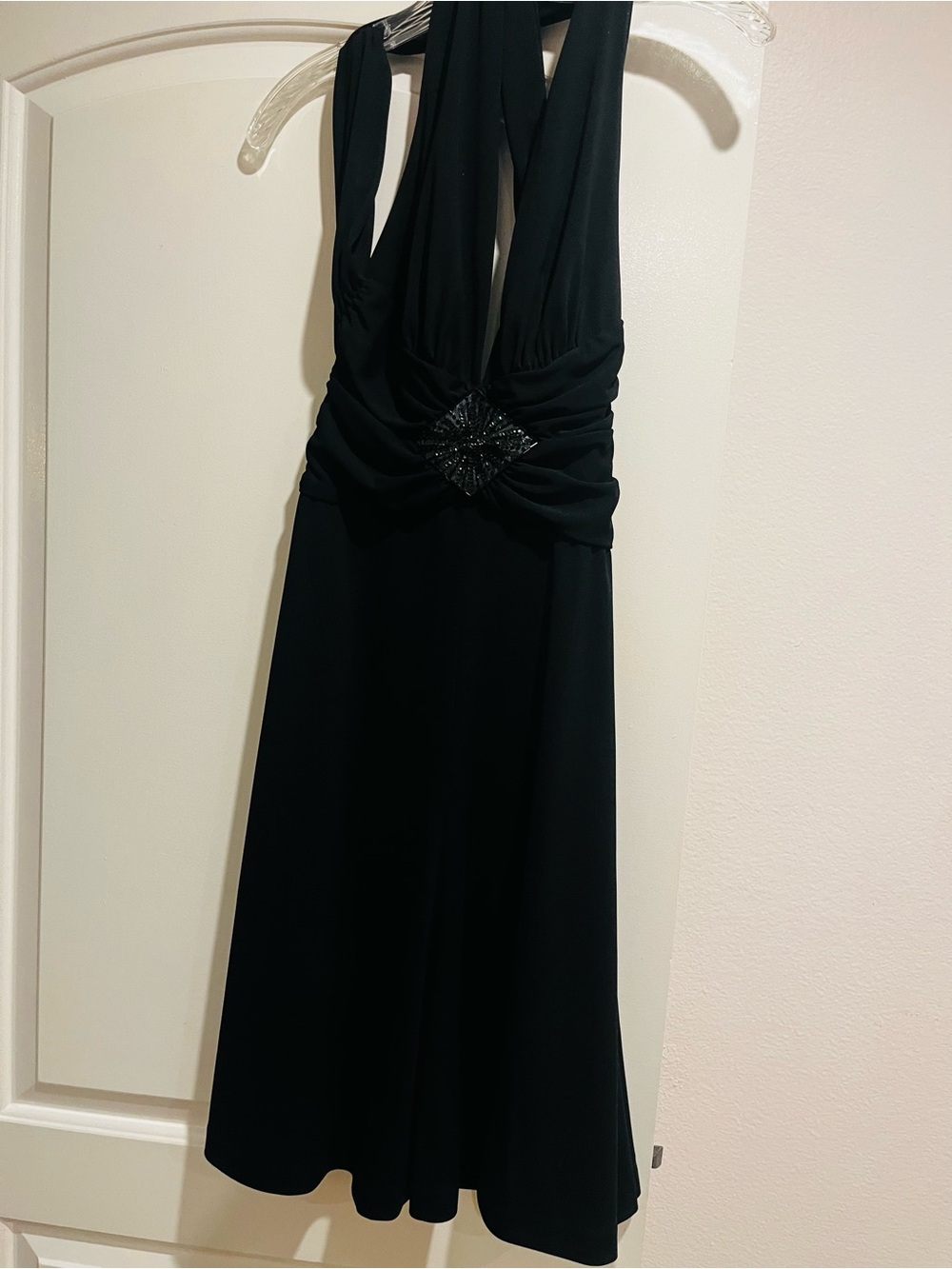 Black Evening Halter Dress with Beaded Waist